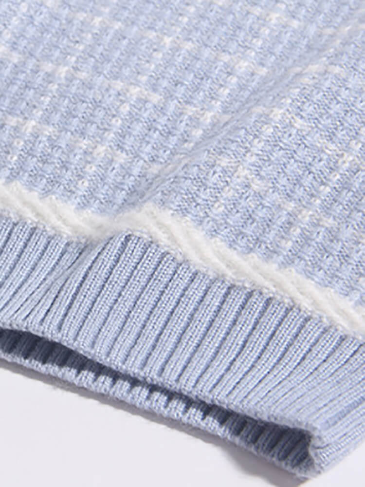 Kids Checkered Texture Cashmere Crewneck Pullover Sweater